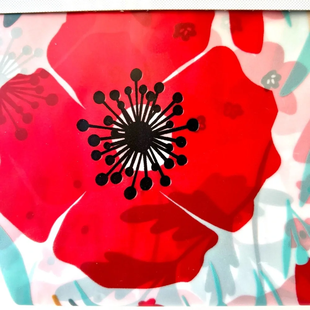 Faro Poppy Flower Garden Peva Shower Curtain Red Teal Golden Yellow Floral - Picture 2 of 10